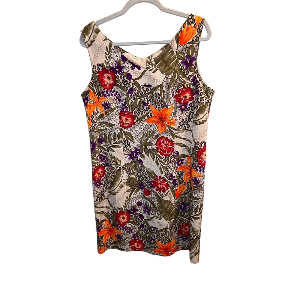 Kathie Lee Floral V-Neck Sleeveless Shift Dress Size 12 Green Knee Length